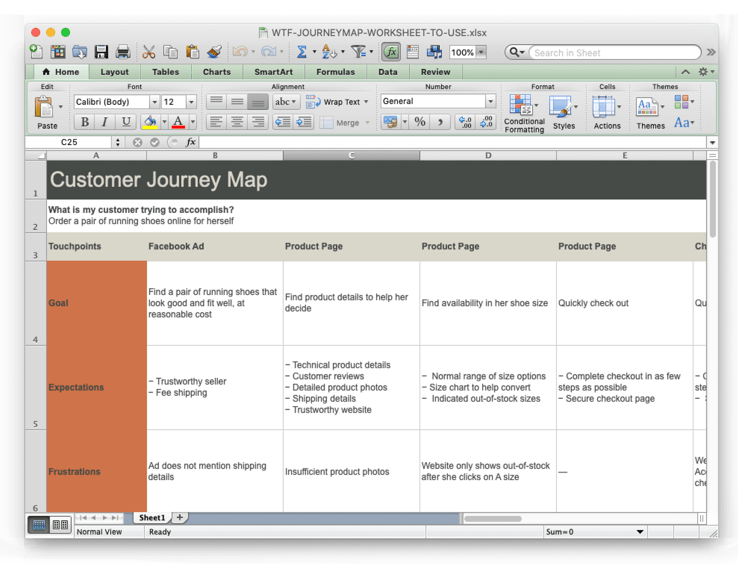 Sample of a customer journey map worksheet