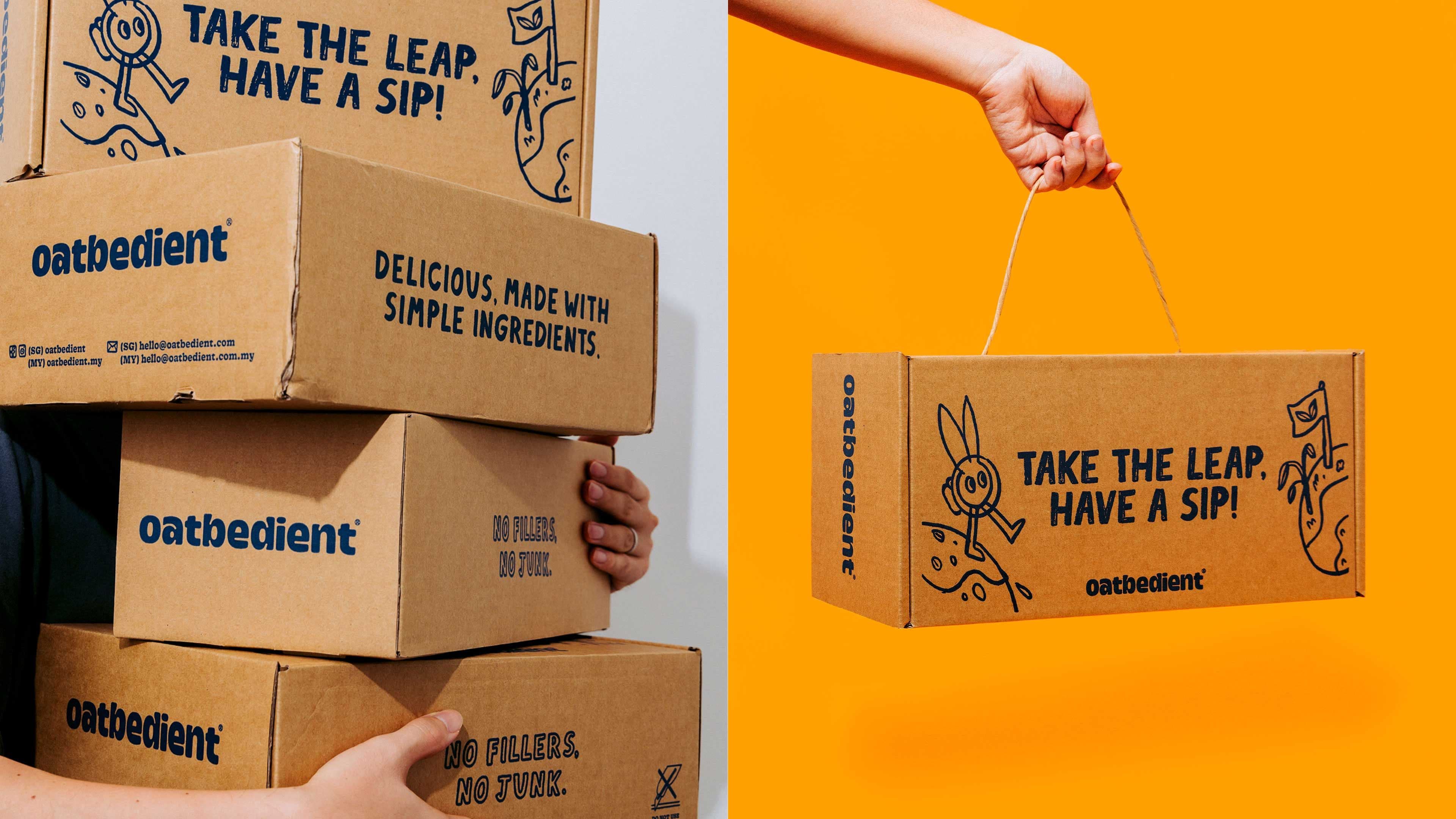 Oatbedient Oat Milk FMCG Packaging Mailer Boxes Hand-drawn Illustration