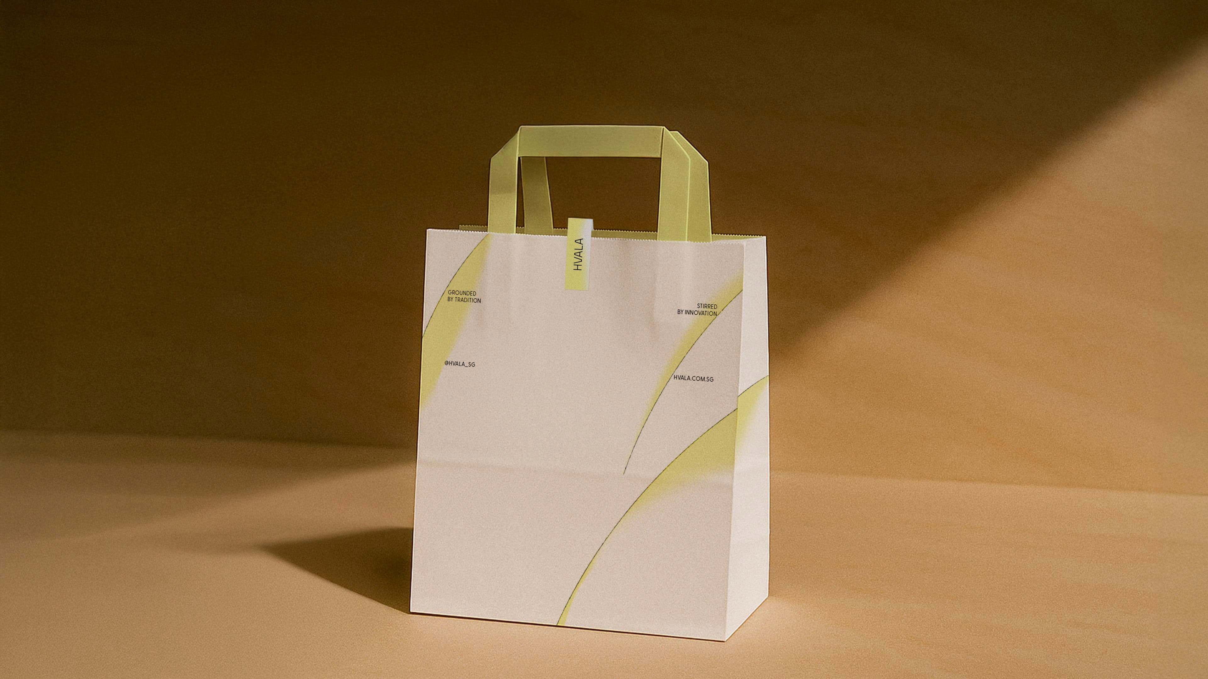 Hvala Paper Bag with fluid gradient shapes signalling stillness and intent