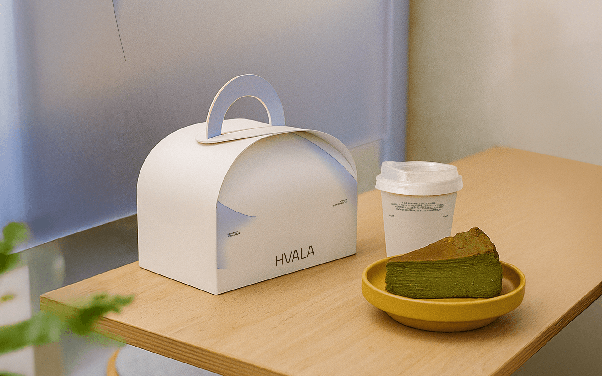 Hvala Cake Box with fluid gradient shapes signalling stillness and intent