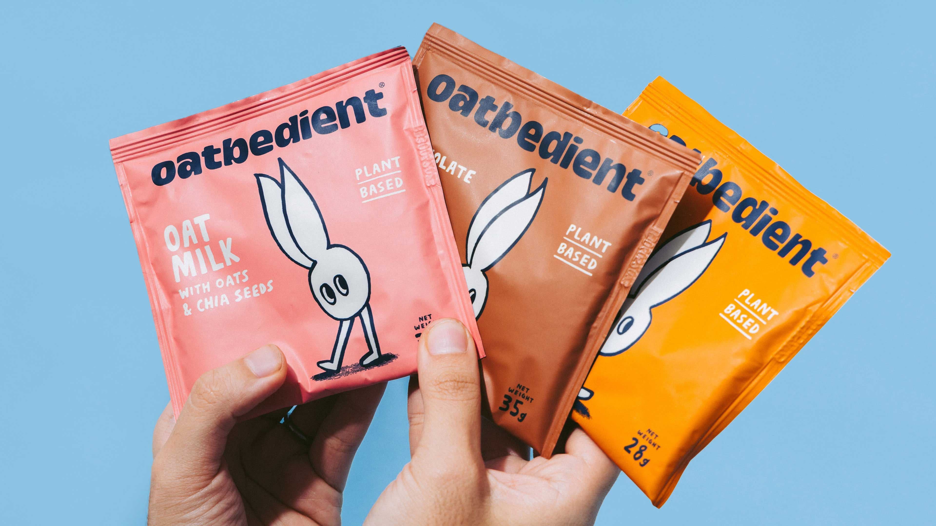 Oatbedient Oat Milk FMCG Packaging Sachet Hand-drawn Illustration Oatdit Character