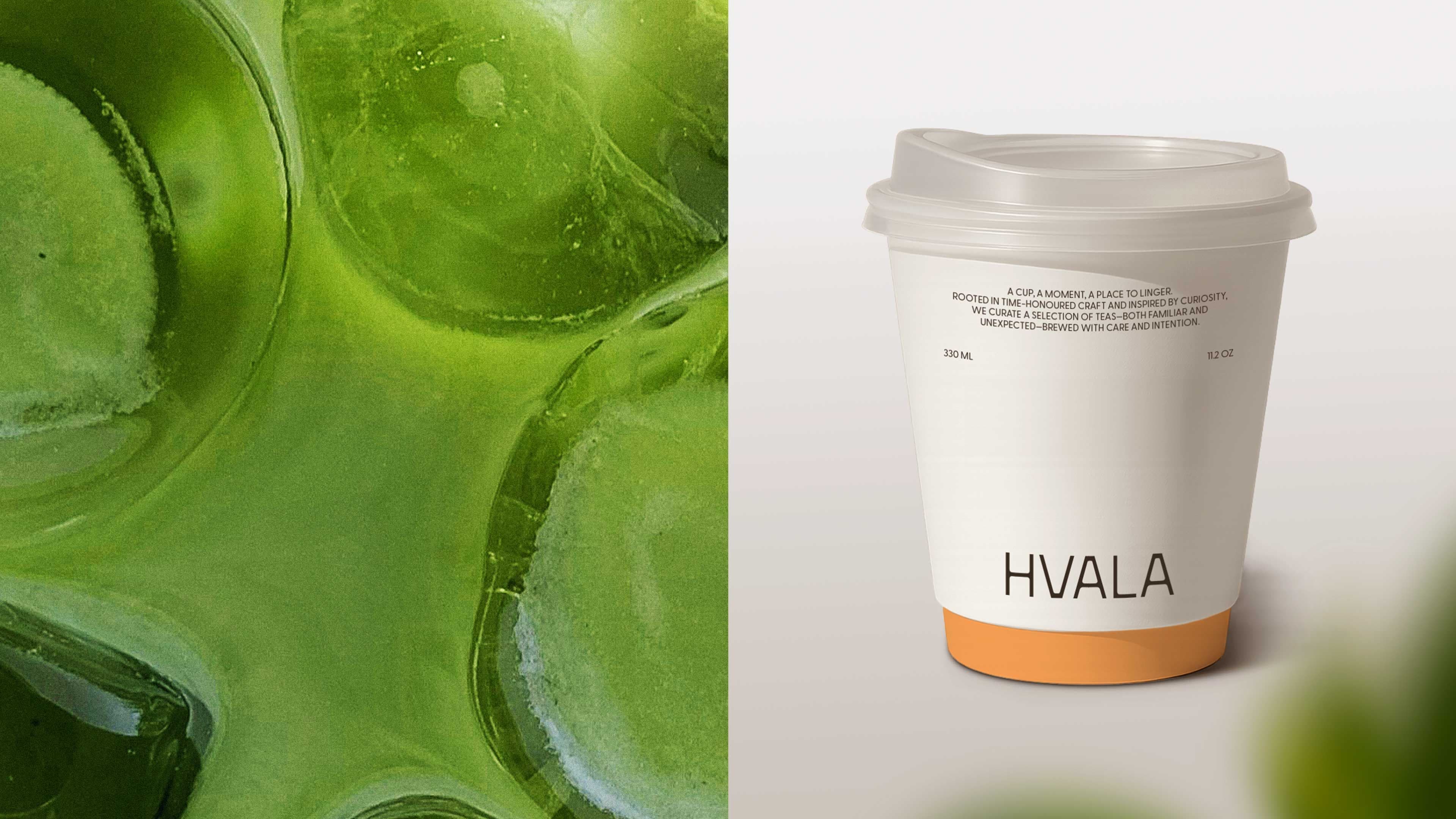 Hvala Minimal Matcha Tea Hot Takeaway Cup with Logo and Typography