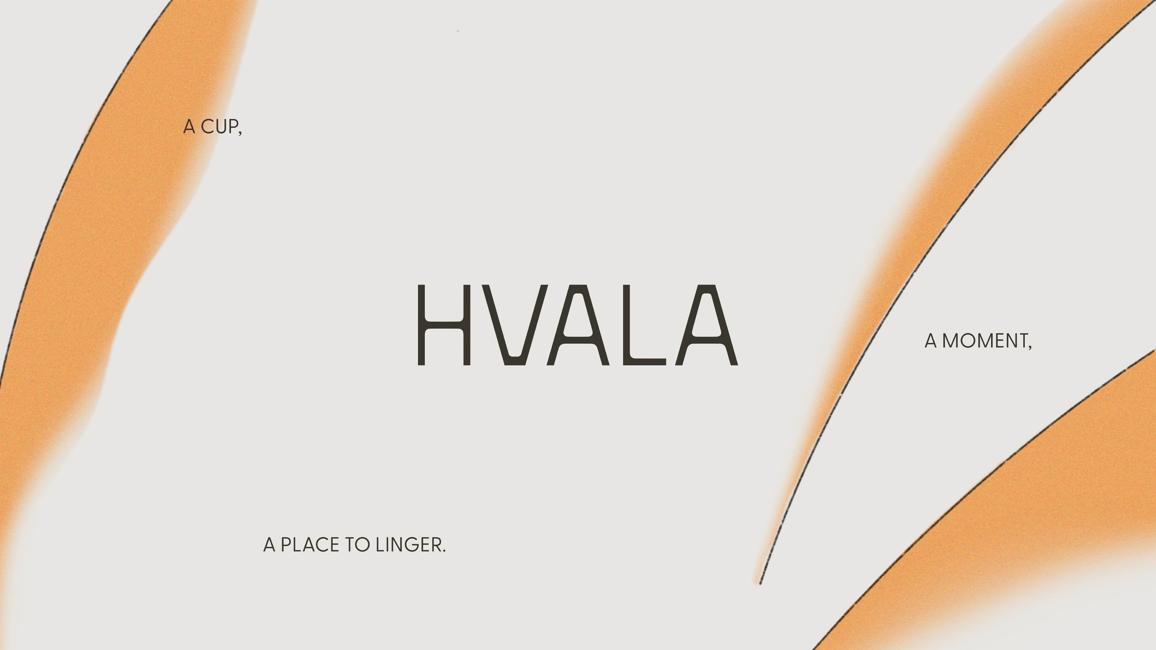 Hvala wordmark alongside abstract ‘in motion’ graphic motif