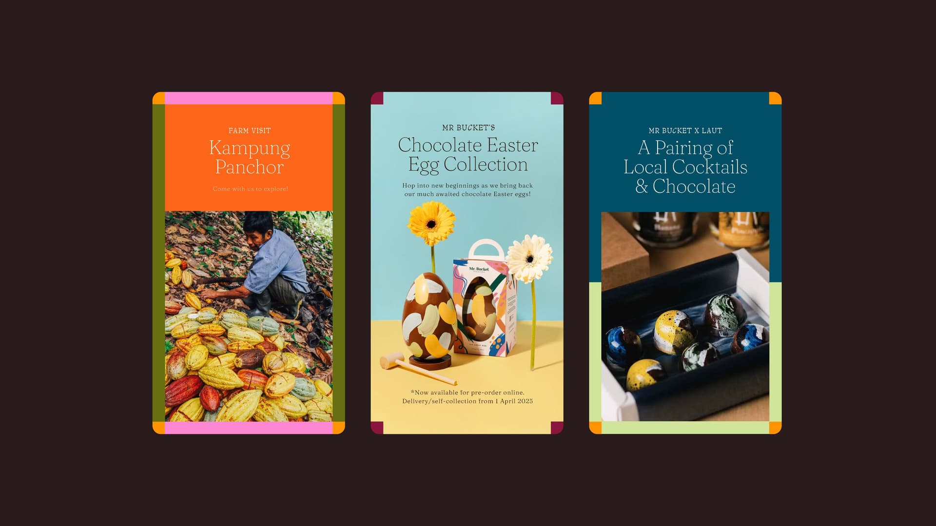 Mr Bucket Chocolaterie Case Study instagram stories showcasing new identity