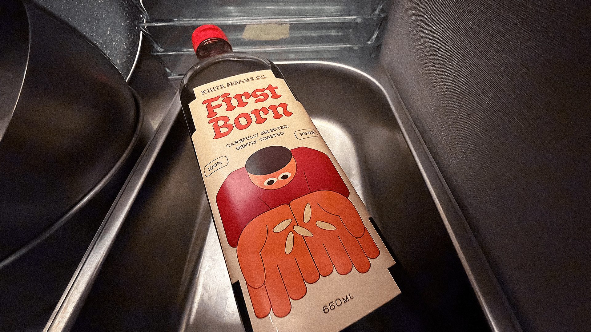 Speculative Sesame Oil packaging designs for affordable supermarket goods by Somewhere Else.
