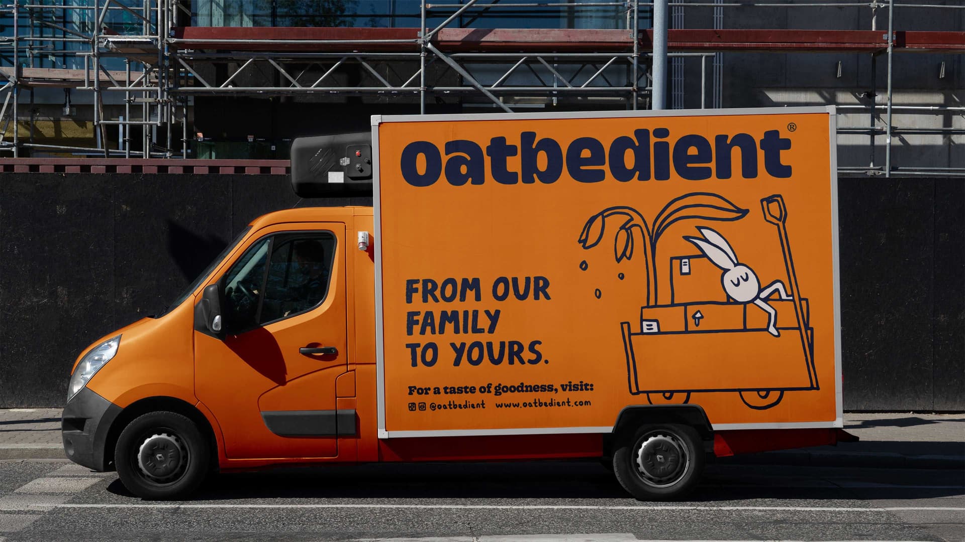 Oatbedient Oat Milk FMCG Truck Design From Our Family to Yours Hand-drawn Illustration