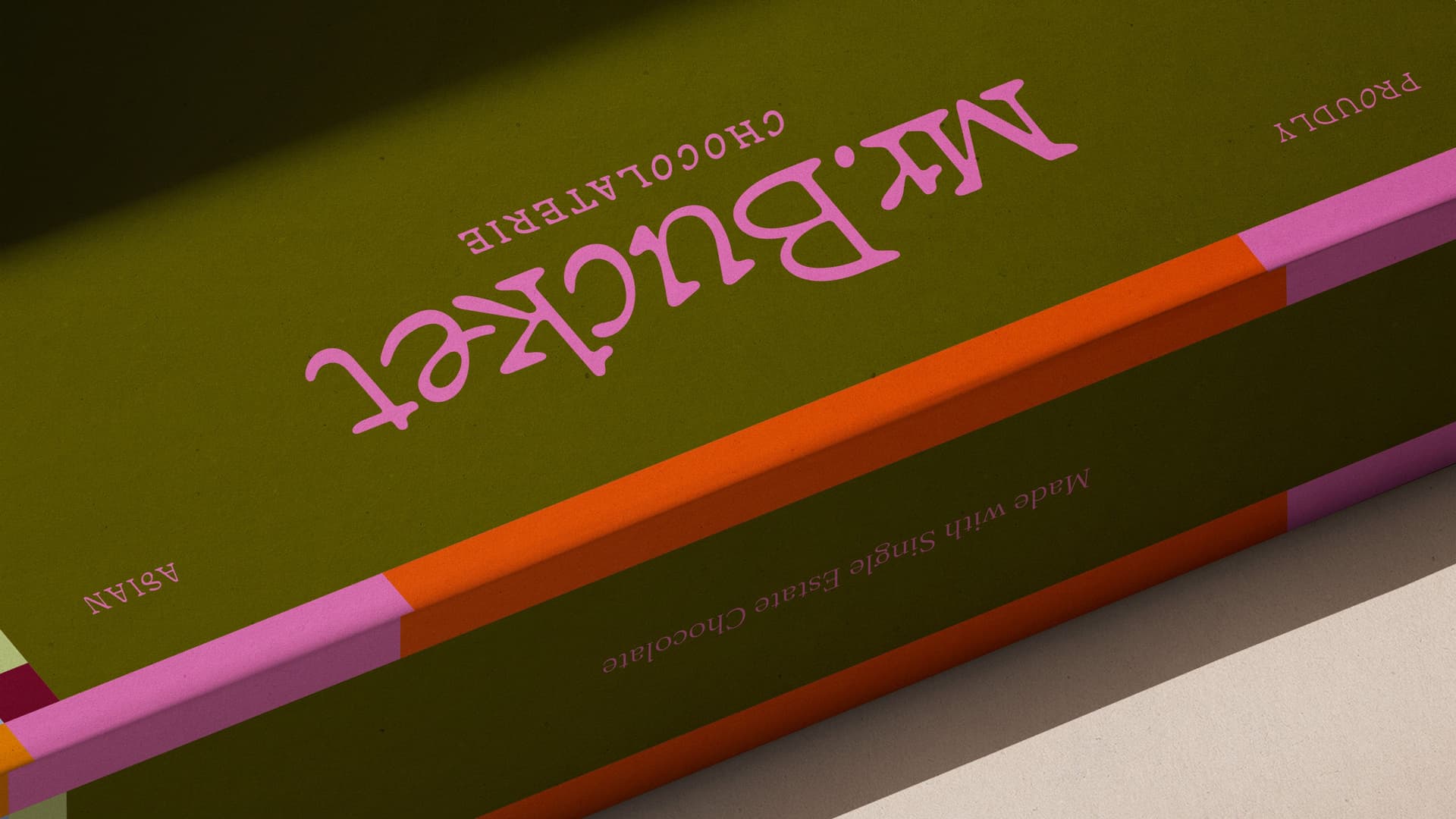 Mr. Bucket Chocolaterie Refreshed logo on gift box